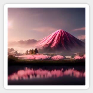 Mountain reflected in a body of water, the rose colored evening Sticker